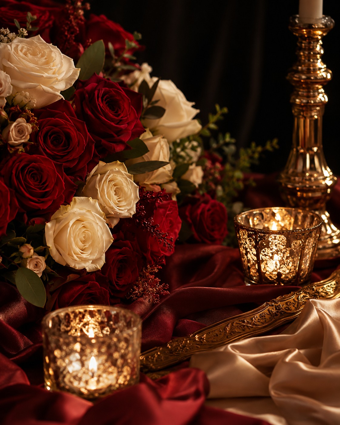 Romantic red and ivory rose arrangement