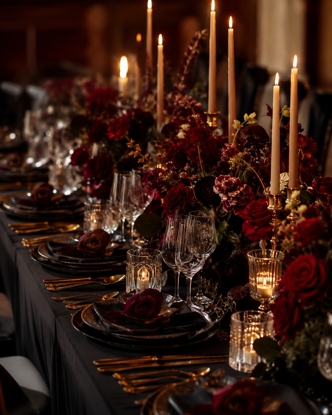 Elegant candlelit wedding reception table